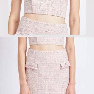 En Saison Light Pink Tweed Skirt & Bustier Top Set